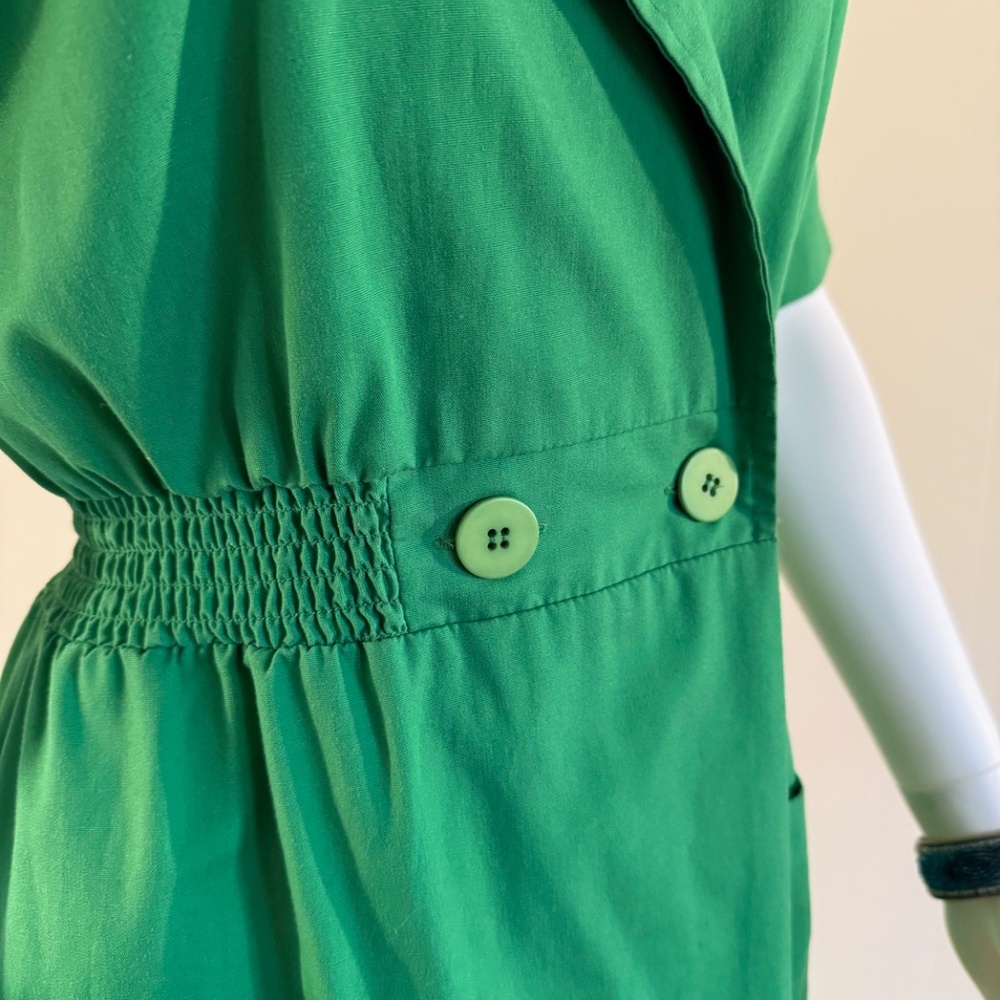 Vivid Green, Knee Length, Pocketed, Elastic Waist Dress, Shortsleeved, Vintage! - Picture 4 of 8